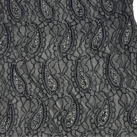 CURE Black Lace Bodycon Mini Dress Medium Scoop Back Long Sleeve Glitter Sheer - Picture 7 of 15